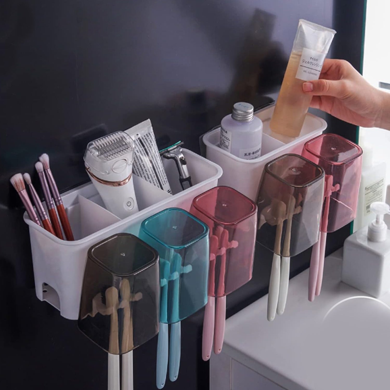 Wall Mount Toothbrush Holder with 3 & 2 Cups Automatic Toothpaste Holder Multi-Functional Kids Favorite Candy Toothbrush Holder Bathroom Accessories Organizer Rack Wall Mount Toothbrush Holder with 3 & 2 Cups Automatic Toothpaste Holder Multi-Functional Kids Favorite Candy Toothbrush Holder Bathroom Accessories Organizer Rack